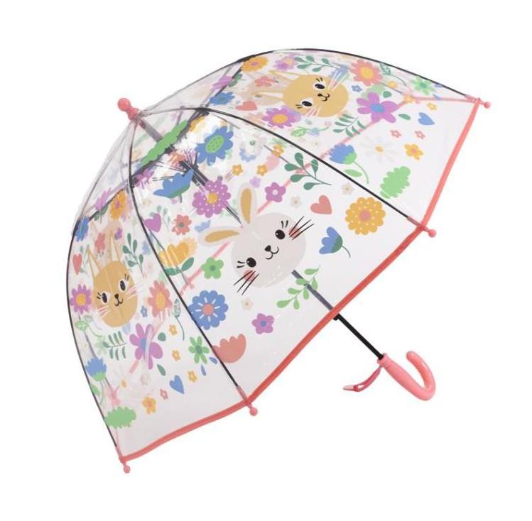 Lovely cat and rabbit floral child baby dome POE plastic clear kids Umbrella cartoon children PVC transparent umbrellas