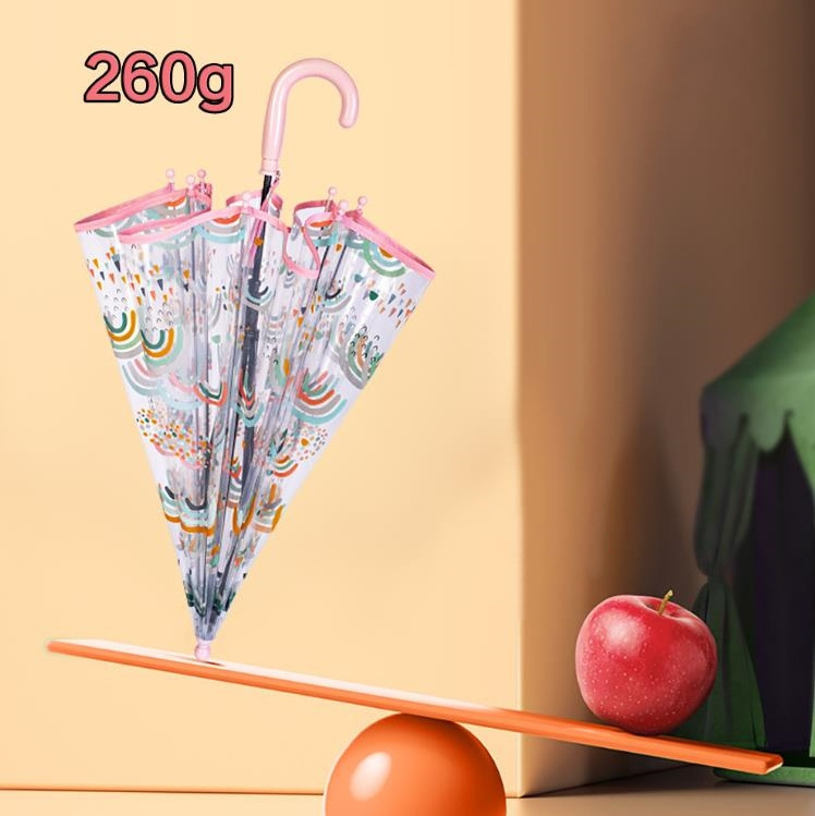 wholesale cartoon rainbow and raindrop kid clear POE plastic umbrella children baby dome shape PVC transparent umbrellas