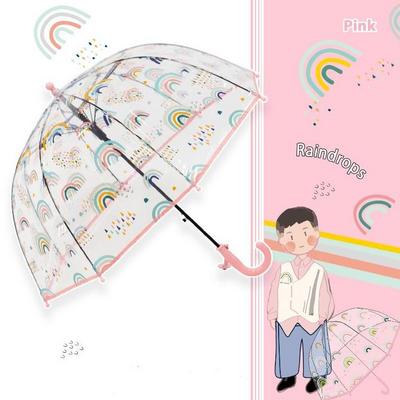 wholesale cartoon rainbow and raindrop kid clear POE plastic umbrella children baby dome shape PVC transparent umbrellas