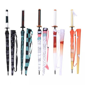 Japanese Cartoon Long Handle Paraguas Samurai Sword Sun Golf Umbrella Automatic Windproof Rain Umbrella Katana Umbrellas