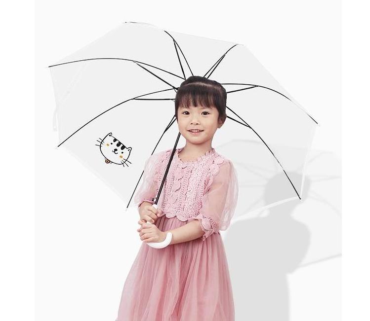 Thicken Princess Cute Kids Clear Umbrella PVC Rain Transparent Umbrellas Long Handle Straight Stick Printing Animal Umbrella