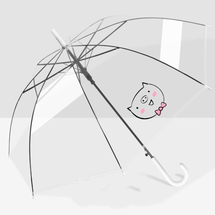 Thicken Princess Cute Kids Clear Umbrella PVC Rain Transparent Umbrellas Long Handle Straight Stick Printing Animal Umbrella