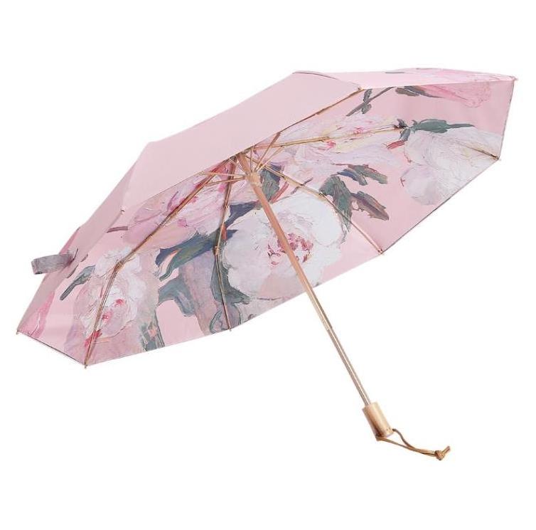 High-end Painting Foldable Umbrellas Women Gift UV Sun Rain Parasol 3 Folding Double Sided Printing Flower Umbrella