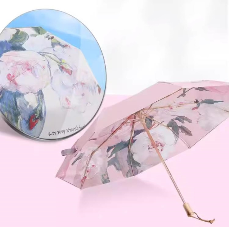 High-end Painting Foldable Umbrellas Women Gift UV Sun Rain Parasol 3 Folding Double Sided Printing Flower Umbrella