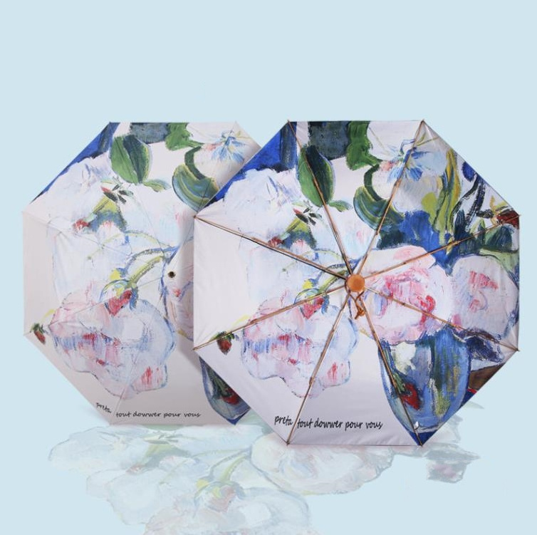 High-end Painting Foldable Umbrellas Women Gift UV Sun Rain Parasol 3 Folding Double Sided Printing Flower Umbrella