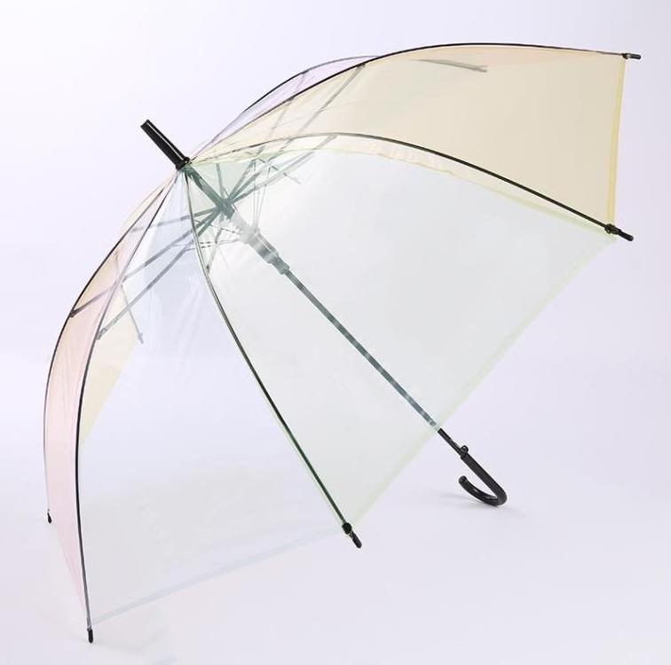 Children Straight Handle Customized Logo Cheap Clear Umbrella Rainy Stick Colorful Transparent PVC Rainbow Umbrellas