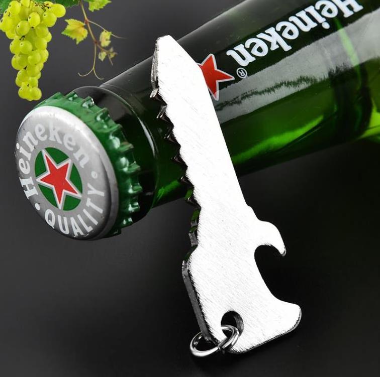 Wholesale Quality Gift Retro Key Shape Keyring Silver Beer Opener Keychain Custom Logo Stainless Steel Bottle Openers