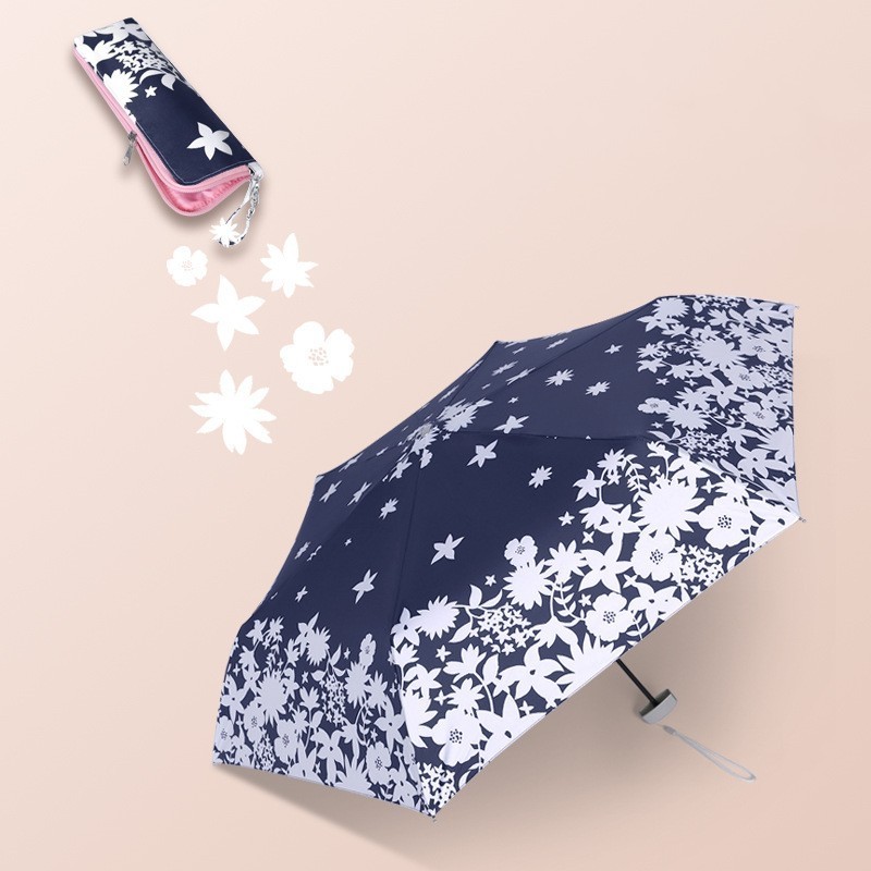 Creative Leopard Pattern Umbrella Manual Mini 4 Folding Pocket Umbrella with Zipper Bag For Women Girls