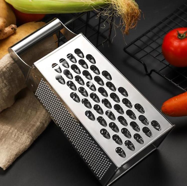 Kitchen Gadgets Professional Box Grater Stainless Steel 4-Sided Hand Vegetable Slicer Cheese Grater with Handle