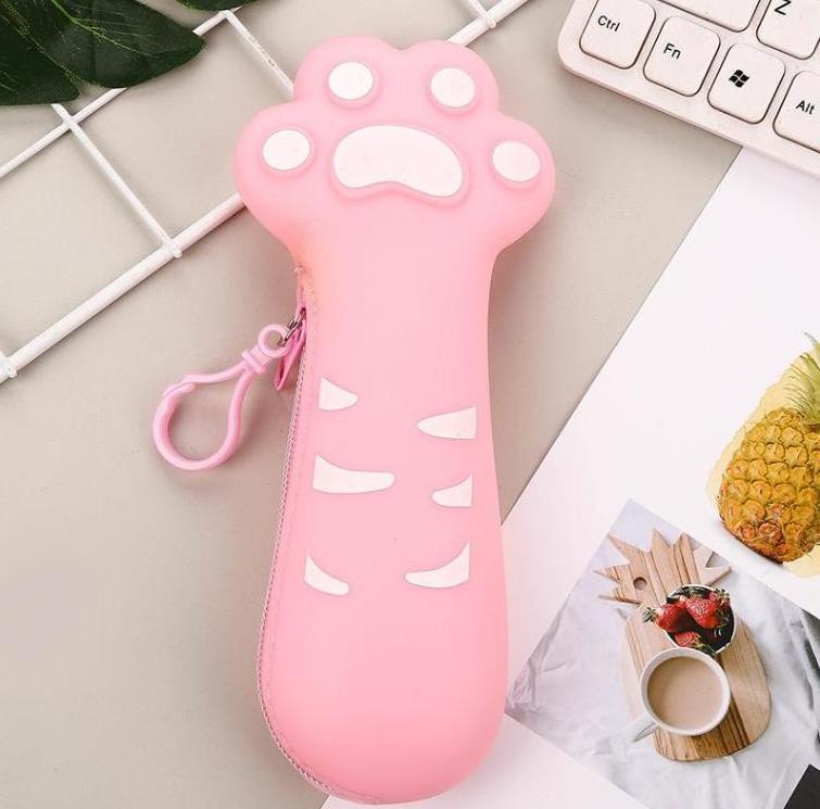 Big Capacity Waterproof Office School Stationery Cute Cat Paw Pencil Bag Pouch Cartoon Kids Silicone Pencil Case