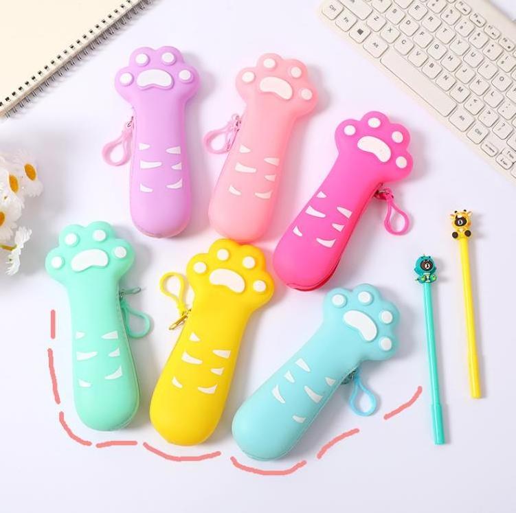 Big Capacity Waterproof Office School Stationery Cute Cat Paw Pencil Bag Pouch Cartoon Kids Silicone Pencil Case