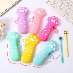 Big Capacity Waterproof Office School Stationery Cute Cat Paw Pencil Bag Pouch Cartoon Kids Silicone Pencil Case