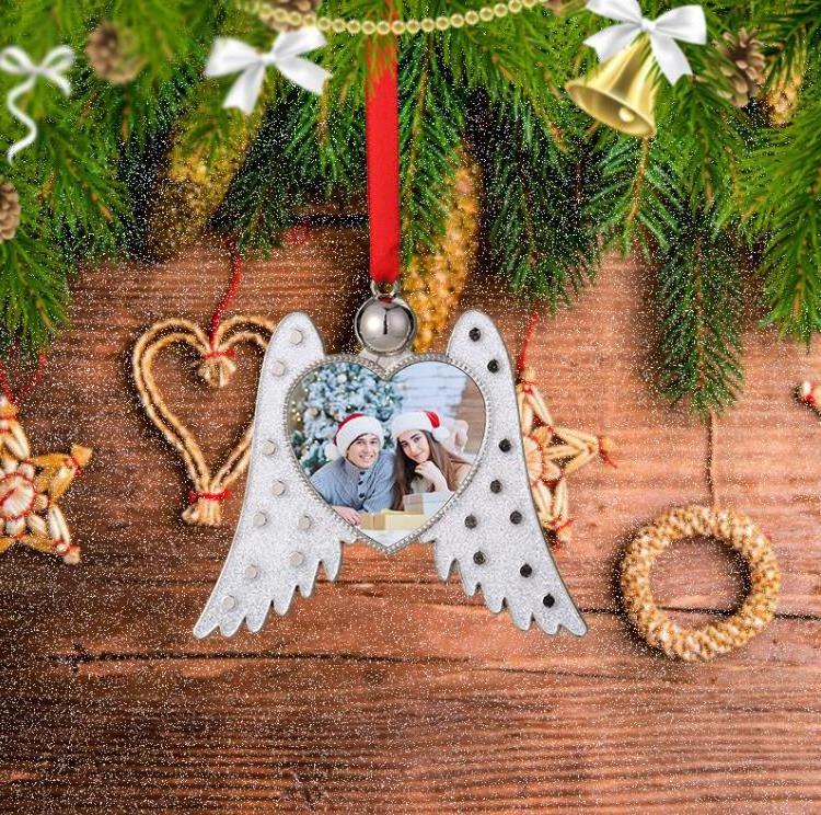 Sublimation Car Charm Blank Metal Angle Wings Ornaments Customized Cars Hanger Christmas Tree Pendant Decorations