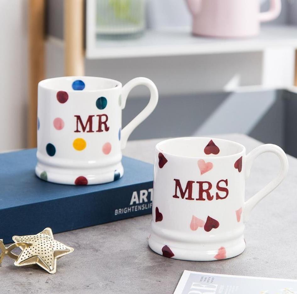 Mother's Day Father's Day gifts 400ml Mr and Mrs Couples Coffee Mugs Gifts Ceramic Coffee Cups for Bride and Groom