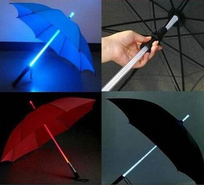 Wholesale Clear Flashlight Rain Umbrellas Straight Flashing Lightsaber LED Umbrella with led light Torch Custom Logo