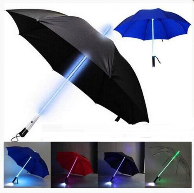 Wholesale Clear Flashlight Rain Umbrellas Straight Flashing Lightsaber LED Umbrella with led light Torch Custom Logo