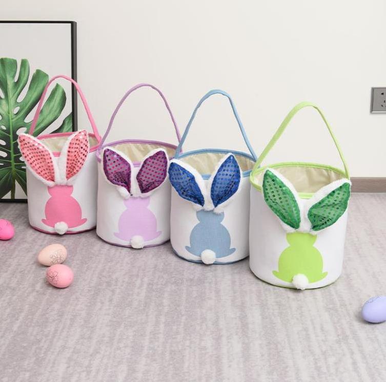 Wholesale kids gifts candy toys baskets fanny bag decoration empty printed easter bunny ear bucket basket with lights