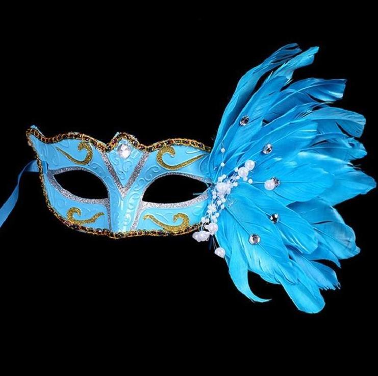 Halloween venetian chicken feather masks mardi gras feather half face carnival mask sexy adult masquerade party supplies