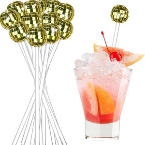 Disco mirror ball gold silver pink rose green bar accessories stir wine swizzle sticks cocktail acrylic wedding drink stirrers