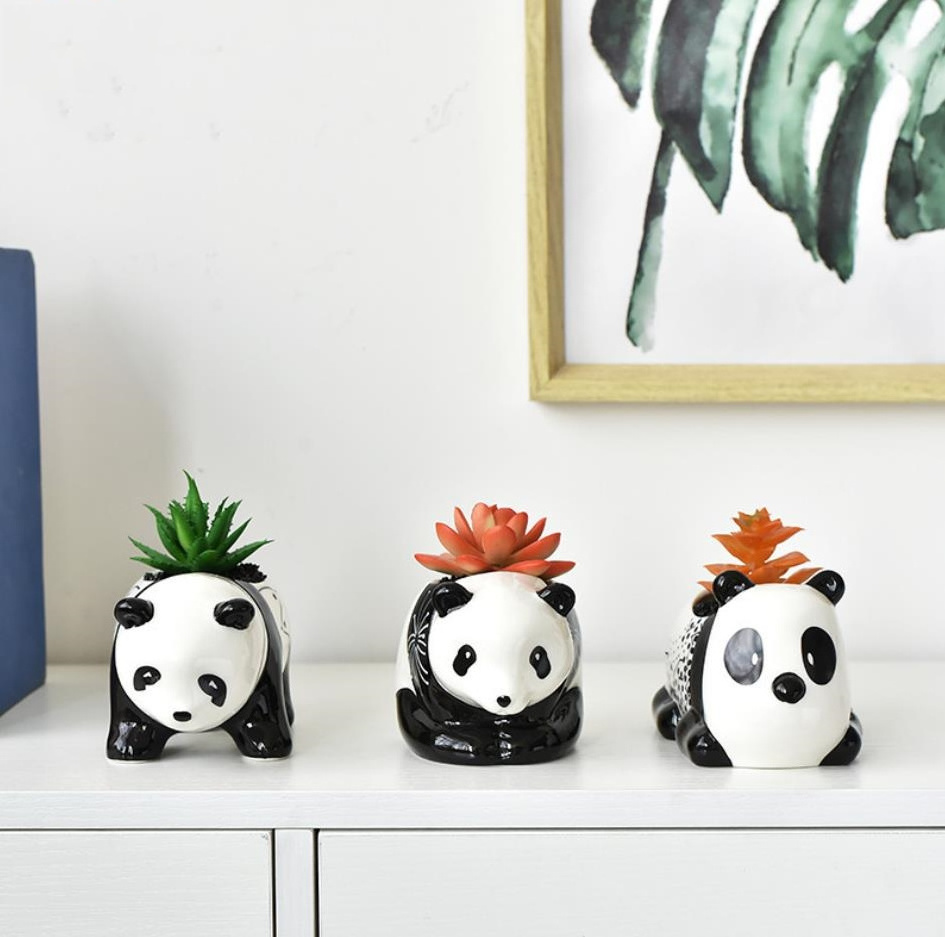 Wholesale Cartoon Panda Group Fleshiness Planter Small Cute Animal Cactus Succulent Plant Pots Mini Ceramic Flower Pot