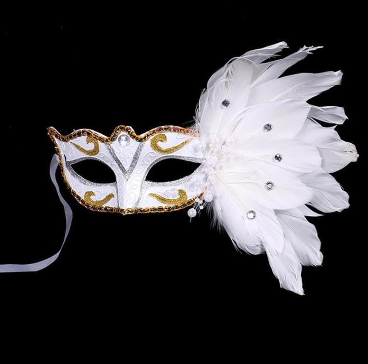 Halloween venetian chicken feather masks mardi gras feather half face carnival mask sexy adult masquerade party supplies