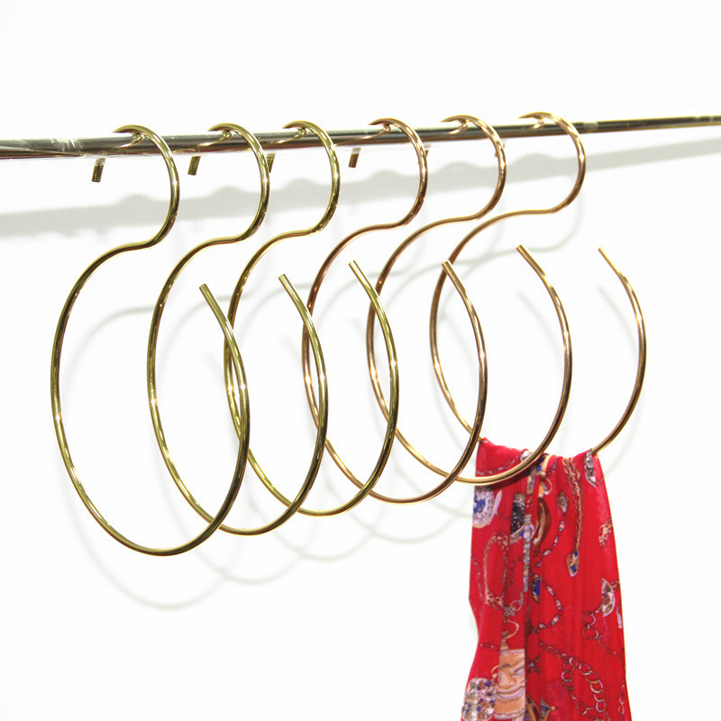 Nordic Style Multifunction Round Golden Metal Wire Hanger Belt Ties Silk Scarf Hanger Organizer for Hijab Closet Clothes