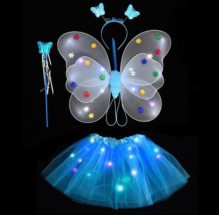 LED Glowing Butterfly Wings Girl Back Decoration Children Flashing Toys Wonderful Magic Wand Flower Fairy Set For Birthday Party