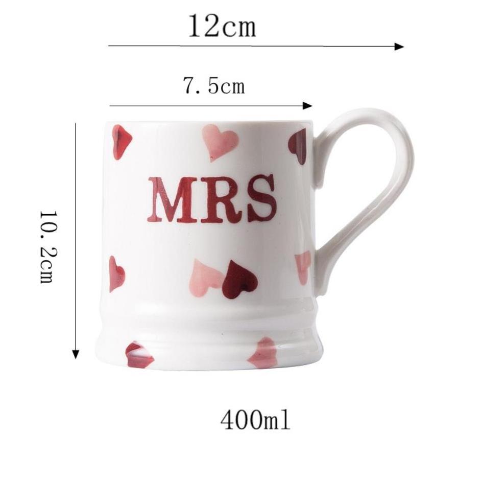 Mother's Day Father's Day gifts 400ml Mr and Mrs Couples Coffee Mugs Gifts Ceramic Coffee Cups for Bride and Groom