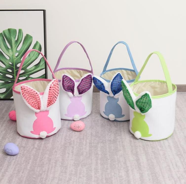 Wholesale kids gifts candy toys baskets fanny bag decoration empty printed easter bunny ear bucket basket with lights