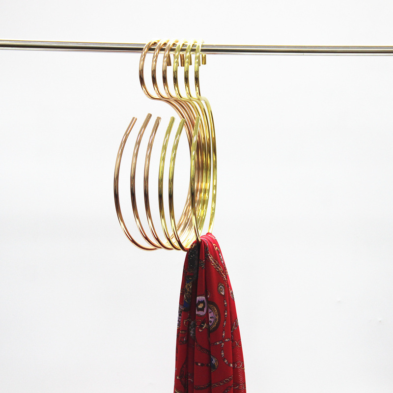 Nordic Style Multifunction Round Golden Metal Wire Hanger Belt Ties Silk Scarf Hanger Organizer for Hijab Closet Clothes