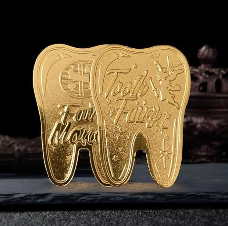 Hot Selling Tooth Fairy Coin Children's Teeth Exchange Gift Souvenir  Metal Commemorative Gold Coins Kids Teeth Change Gifts