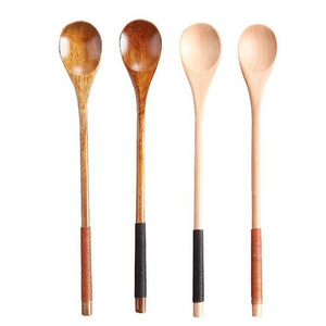 Naturally Japanese Long Handle Binding Wire Beech Wood Honey Coffee Tea Spoon Wooden Stirring Spoons