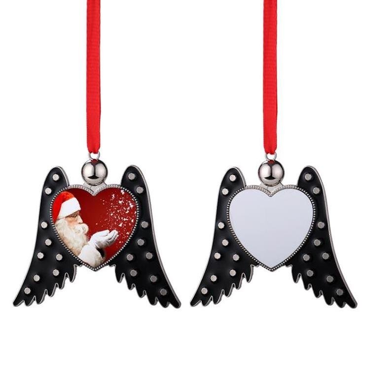 Sublimation Car Charm Blank Metal Angle Wings Ornaments Customized Cars Hanger Christmas Tree Pendant Decorations