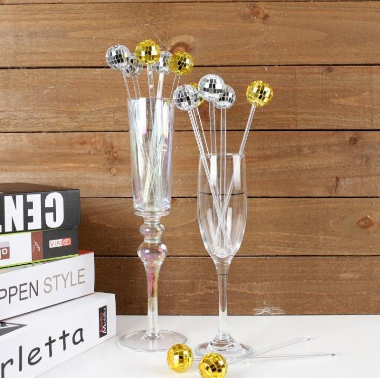 Disco mirror ball gold silver pink rose green bar accessories stir wine swizzle sticks cocktail acrylic wedding drink stirrers