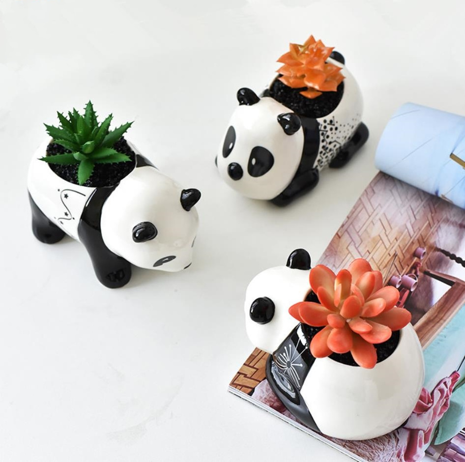 Wholesale Cartoon Panda Group Fleshiness Planter Small Cute Animal Cactus Succulent Plant Pots Mini Ceramic Flower Pot