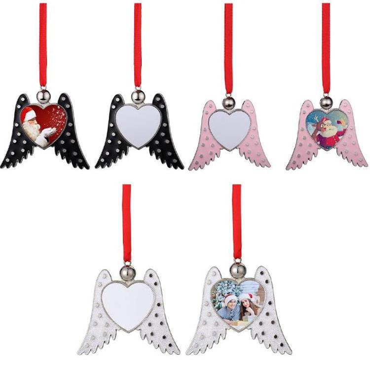 Sublimation Car Charm Blank Metal Angle Wings Ornaments Customized Cars Hanger Christmas Tree Pendant Decorations