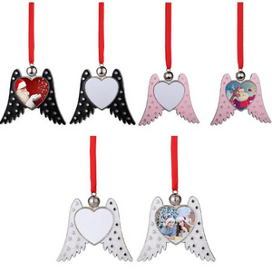 Sublimation Car Charm Blank Metal Angle Wings Ornaments Customized Cars Hanger Christmas Tree Pendant Decorations