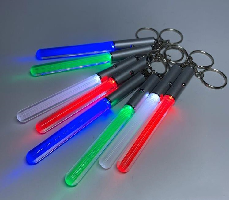 Promotion gifts colorful customized logo LED lightsaber keyring acrylic glow magic wand stick cheer props light up keychain