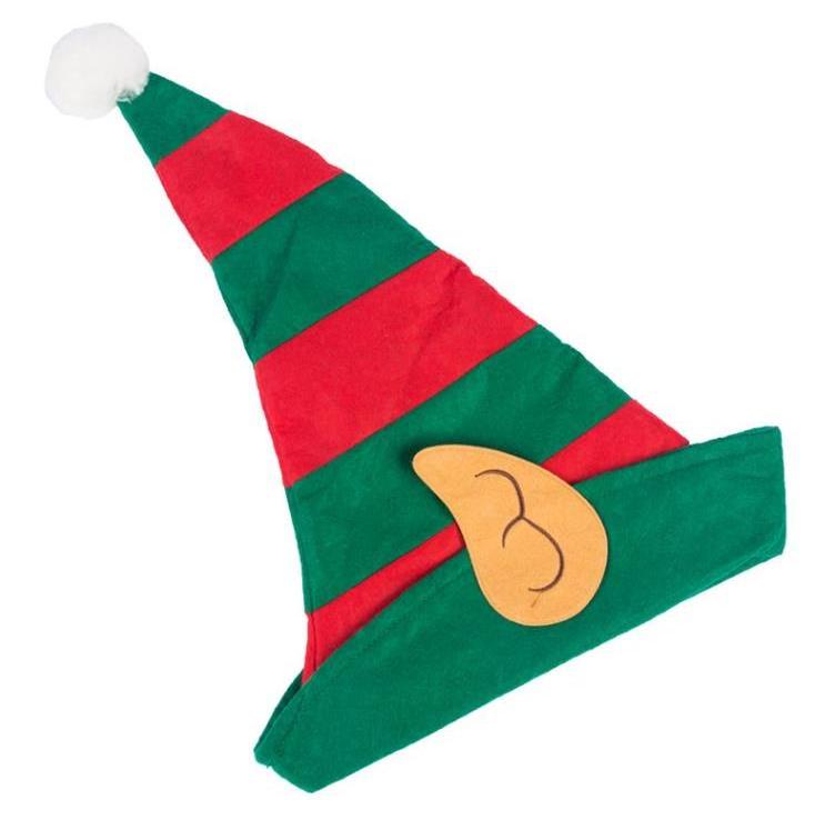 Christmas Decoration Non-woven Fabric Red Green Stripe Santa Hat Elf Christmas Hats For Adults And Kids