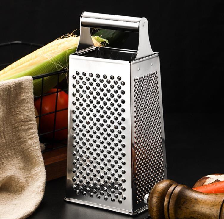 Kitchen Gadgets Professional Box Grater Stainless Steel 4-Sided Hand Vegetable Slicer Cheese Grater with Handle