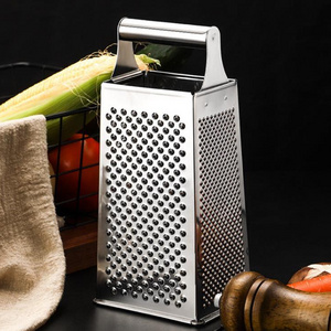 Kitchen Gadgets Professional Box Grater Stainless Steel 4-Sided Hand Vegetable Slicer Cheese Grater with Handle