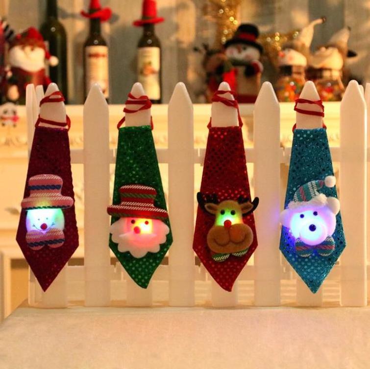 LED Light Up Christmas Party Favors Sequin Tie Gifts Decorative Christmas Kids Neck Tie Decorations Accessories