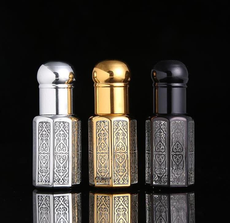 3ml 6ml 12ml Gold Octagon essential oil Perfume Roller Bottle Arabian Attar Oud Oil Empty Octagonal Glass roll on bottles