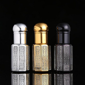 3ml 6ml 12ml Gold Octagon essential oil Perfume Roller Bottle Arabian Attar Oud Oil Empty Octagonal Glass roll on bottles