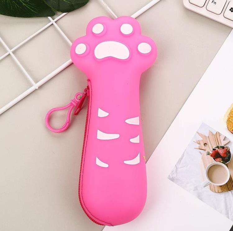 Big Capacity Waterproof Office School Stationery Cute Cat Paw Pencil Bag Pouch Cartoon Kids Silicone Pencil Case