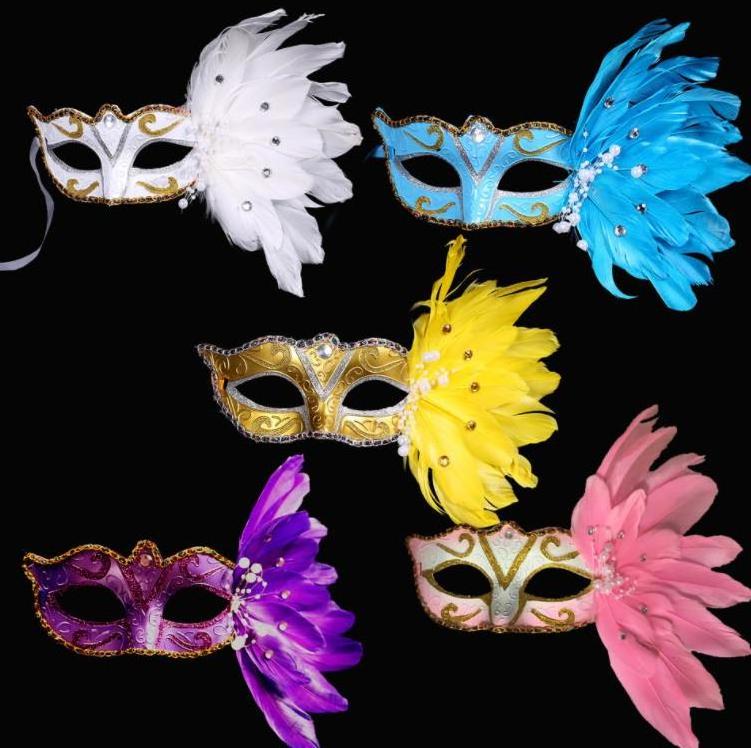 Halloween venetian chicken feather masks mardi gras feather half face carnival mask sexy adult masquerade party supplies