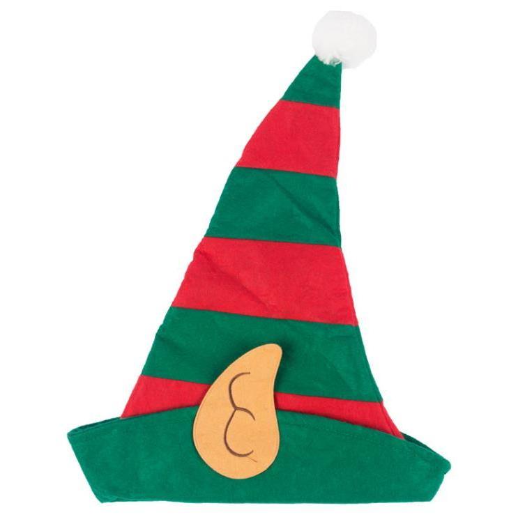 Christmas Decoration Non-woven Fabric Red Green Stripe Santa Hat Elf Christmas Hats For Adults And Kids