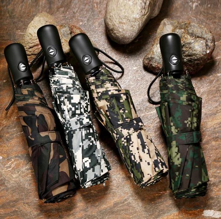 Advertising Gift Fully Automatic Three Folding Outdoor Sunscreen Umbrella 8K Camouflage Print Foldable Umbrellas