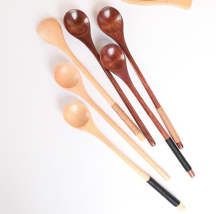 Naturally Japanese Long Handle Binding Wire Beech Wood Honey Coffee Tea Spoon Wooden Stirring Spoons