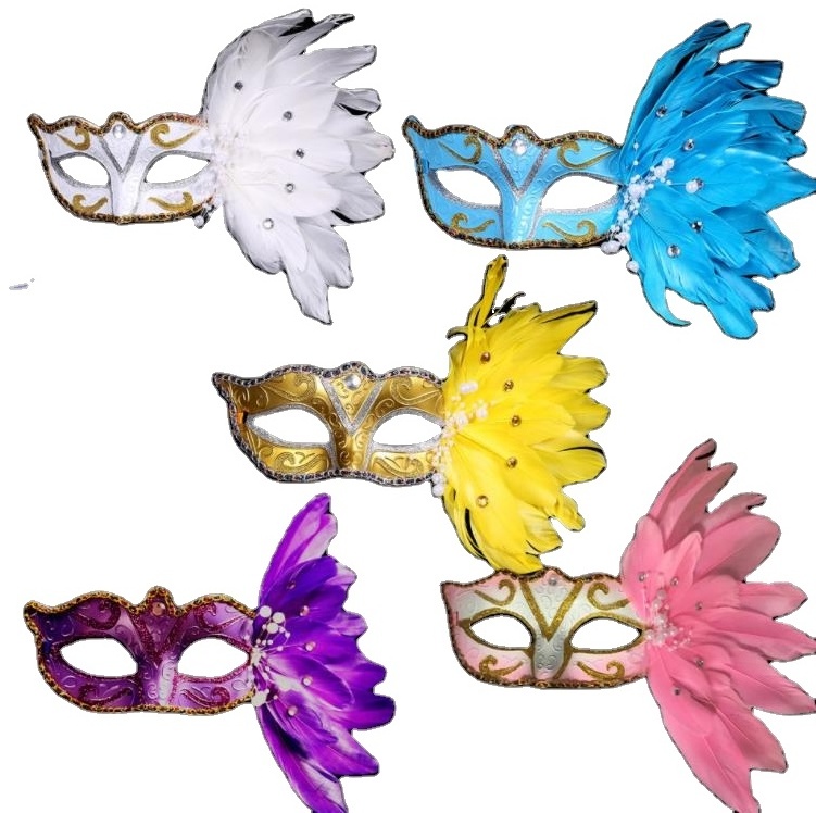 Halloween venetian chicken feather masks mardi gras feather half face carnival mask sexy adult masquerade party supplies